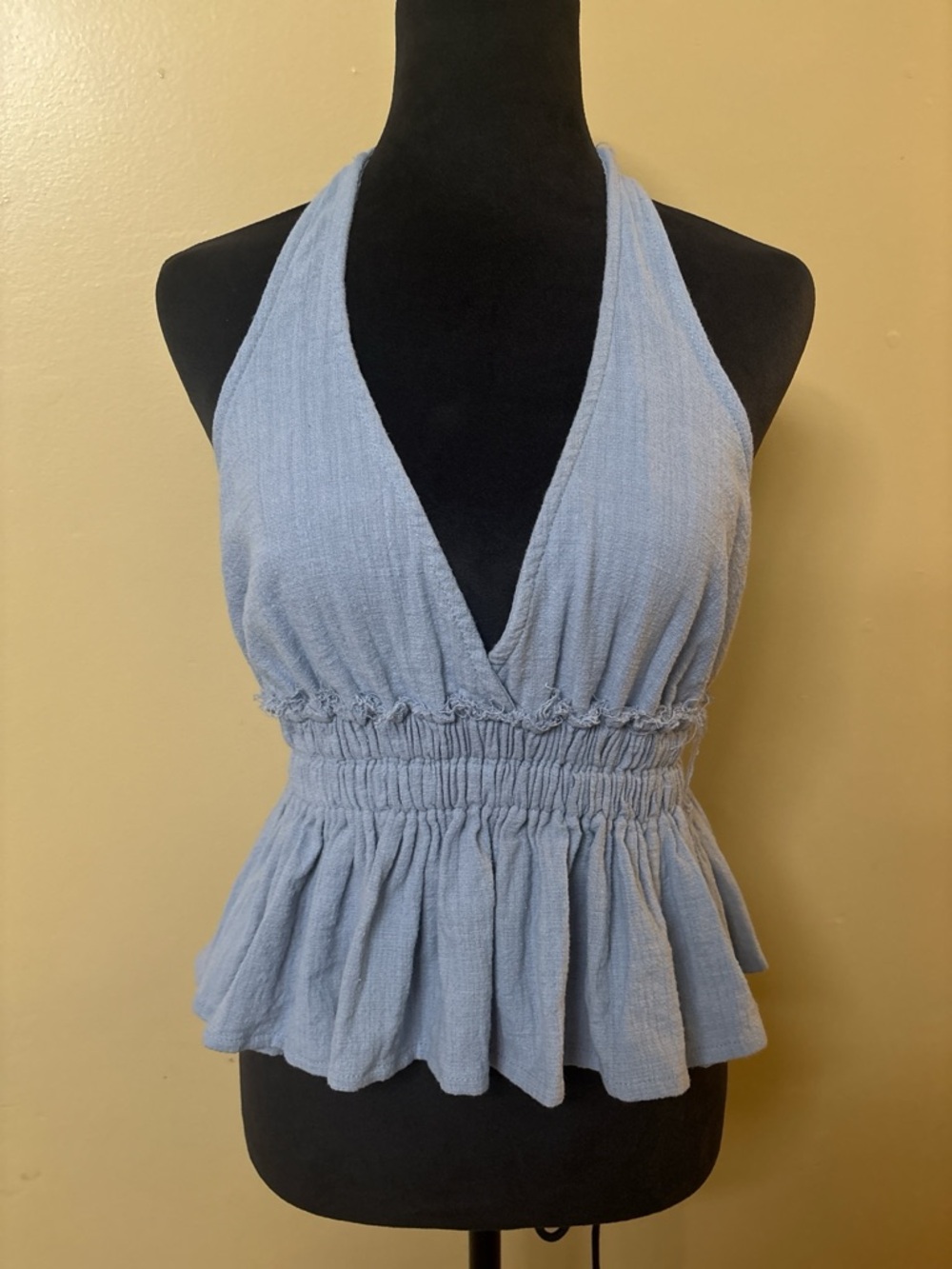 Olive & Grey Light Blue Babydoll Halter Top